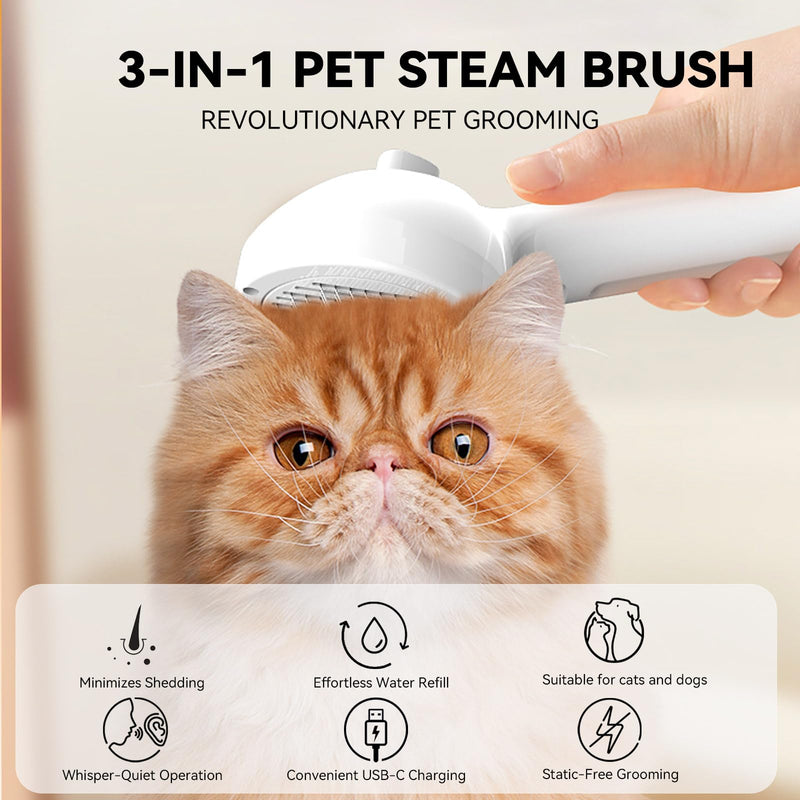 Pet Steam Brush, 3-in-1 Spray Hair Removal Comb for Dog and Cat, Steam for Shedding and Grooming, Spritz Defur Comb, Water Brush for Long & Short Haired Pets - PawsPlanet Australia