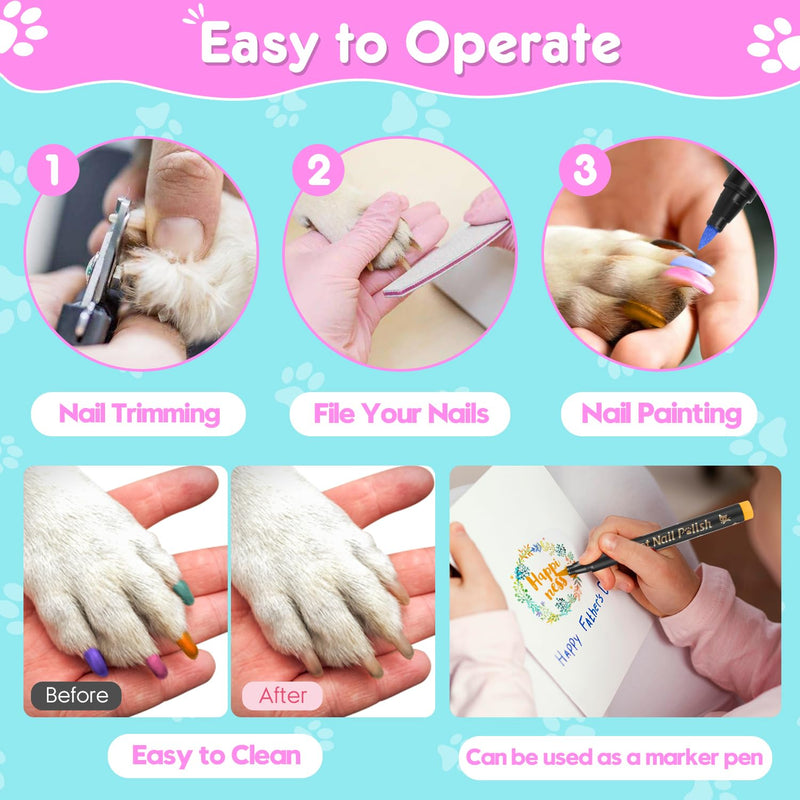 MSDADA 12 Colors Quick Dry Dog Nail Polish Pens & 10 Colors Washable Dog Hair Dye Pens to DIY Beautiful Dog Styling, Dog Safe Easy Application Creative Dog Accessories, Funny Gifts to Dog Cat Lovers - PawsPlanet Australia