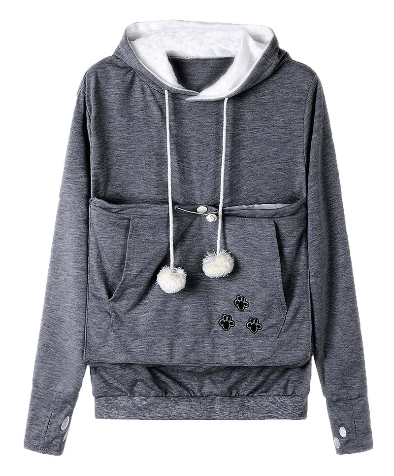 Jomago Womens Pet Carrier Thin Hoodies Kitten Puppy Pouch Shirts Animal Holder Hood Long Sleeve Sweatshirt Large Dark Grey - PawsPlanet Australia