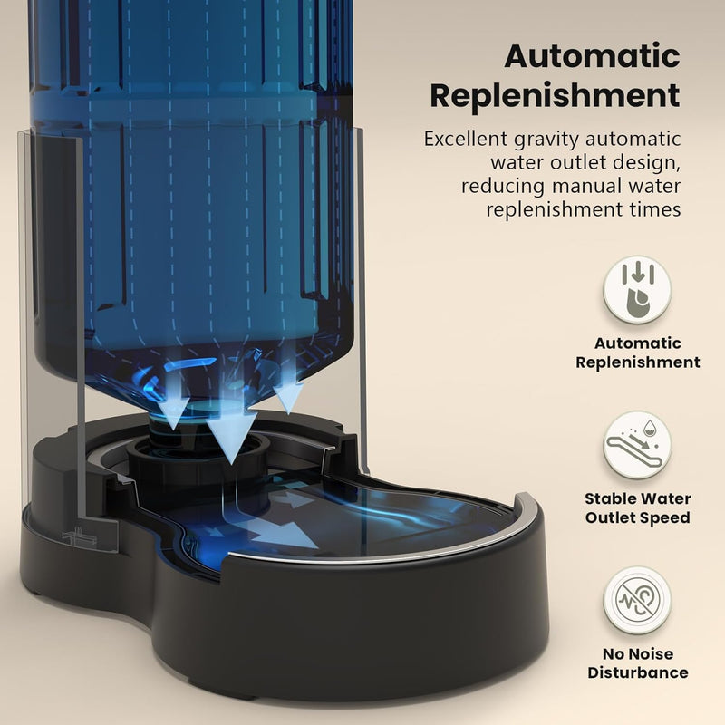 CZPET Automatic 4L/135Oz/1Gal Cat Water Dispenser with Stainless Steel Bowl, Gravity Waterer for Small Medium Dog Puppy Kitten (Black) Black - PawsPlanet Australia