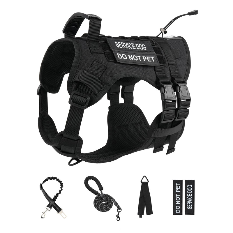 No Pull Tactical Dog Harness for Large Dogs, Escape Proof Molle Dog Vest Harness and Leash Set, Adjustable Military Service Dog Harness with Handle for Medium Large Dogs(Black, L) Black - PawsPlanet Australia