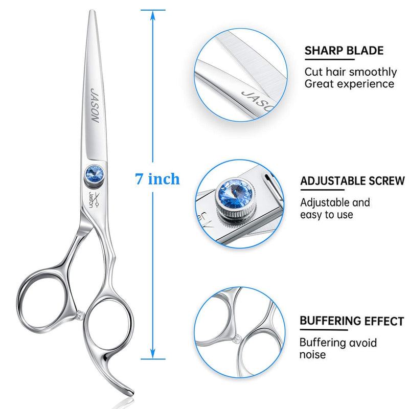 JASON 7" Straight Dog Grooming Scissors, Ergonomic Pets Grooming Shears, Premium Cats Trimming Kit with Offset Handle and Jewelled Screw, Sharp, Comfortable Christmas Gift 7.0" - PawsPlanet Australia