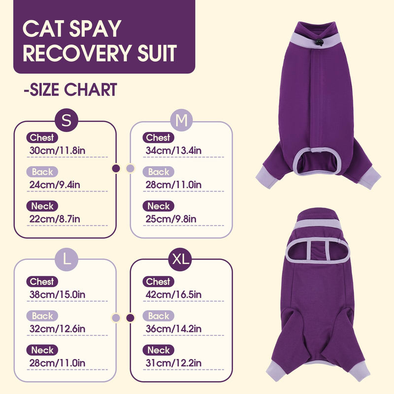 Cat Surgical Recovery Suit, Full Hind Leg Coverage Cat Post Surgery Suit, Cone Alternative, Drawstring Neck Anti Escape, Stop Licking and Scratching, Allergy Recovery Suit for Large Cats Purple