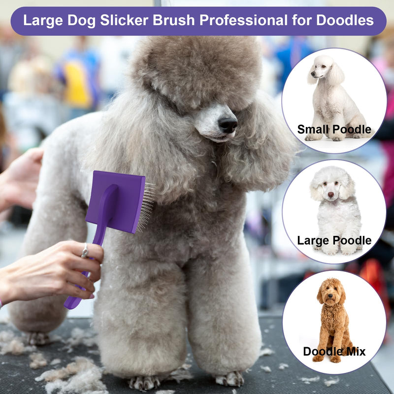 Dog Slicker Brush,Professional Doodle Brush,Extra Long Pin Large Dog Brush for Grooming Long Haired Dogs(Poodles,Goldendoodles,Labradoodles),Easy to Remove Loose Fur,Tangles,Mats,Fluff,Purple Purple - PawsPlanet Australia