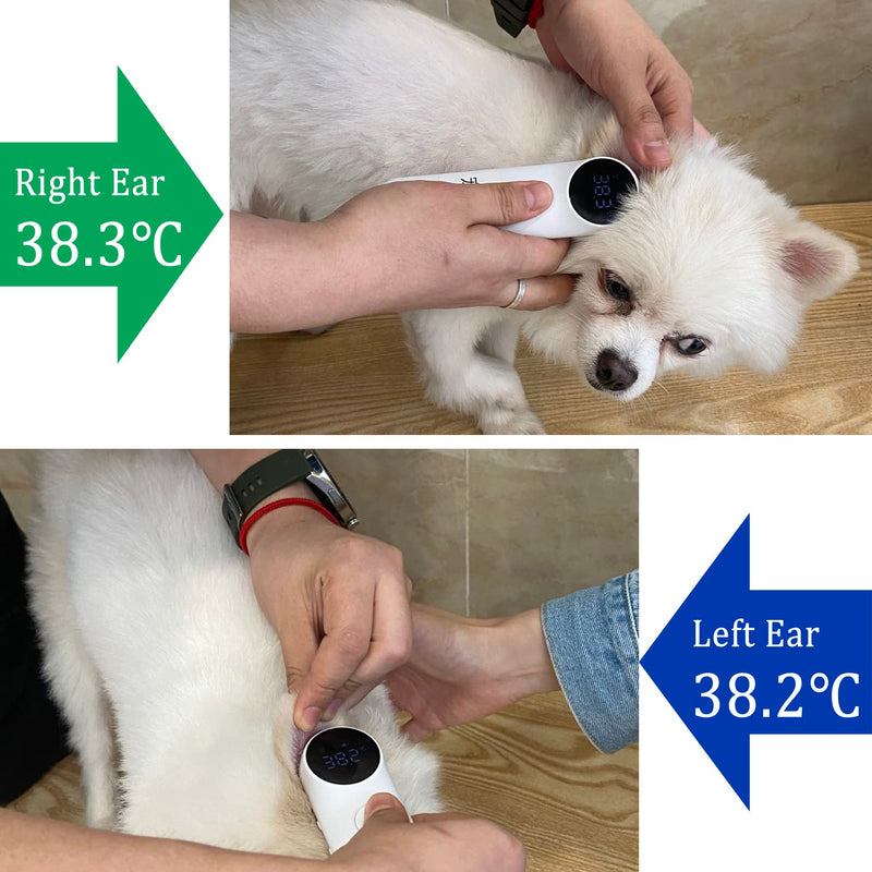 Dog Ear Temperature Monitor, Long Probe for Pets Ear Canal Only, Measure Dog Temperature in 1 second, Voice On/Off Switchable, C/F Switchable (White) White - PawsPlanet Australia