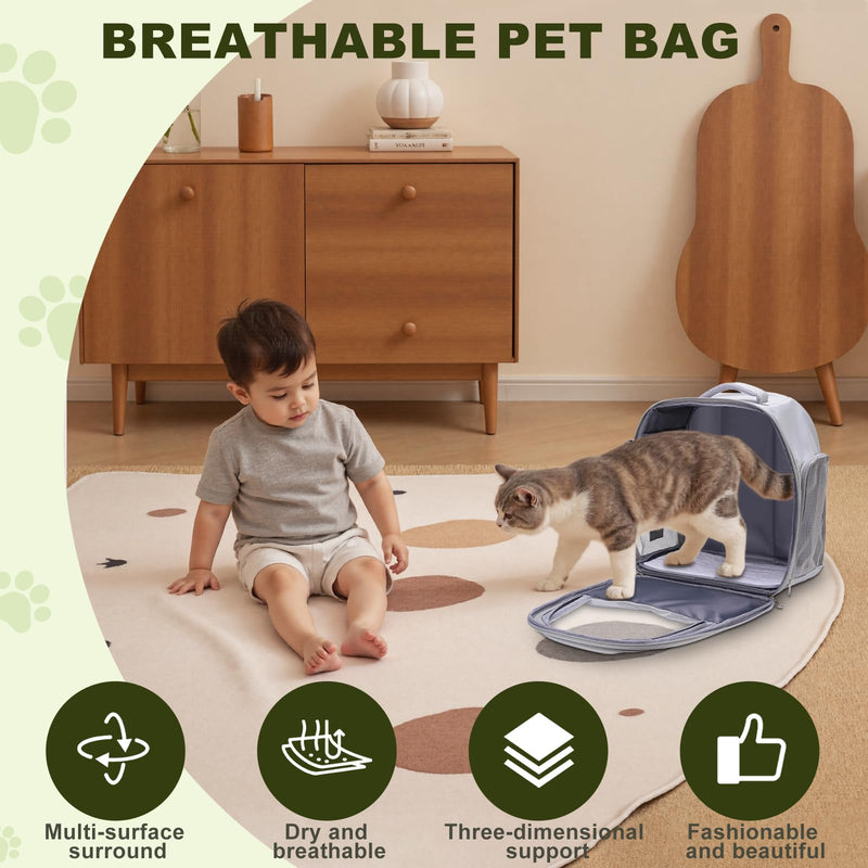 Cat Carrier Backpack, Spacious Breathable Cat Carrying Bag with Three Openings Removable Mat, Pet Backpack up to 7kg/15.4 Lb with Breathable Mesh, for Small Large Cat Pet Puppy Travel Grey - PawsPlanet Australia