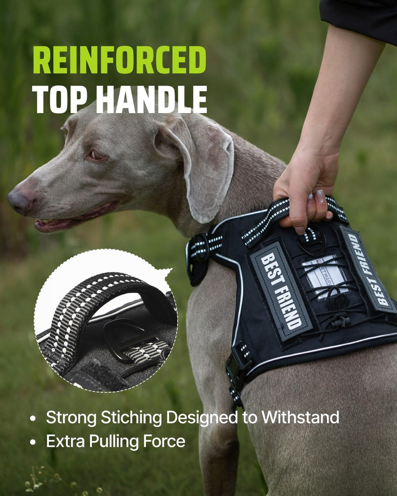 Tactical Dog Harness No-Pull Military Vest for Medium & Large Dogs, Adjustable Reflective Escape-Proof Vest with MOLLE System, Handle Control for Training, Walking, Outdoor – Black L (Neck: 18"-29", Chest: 24"-37")