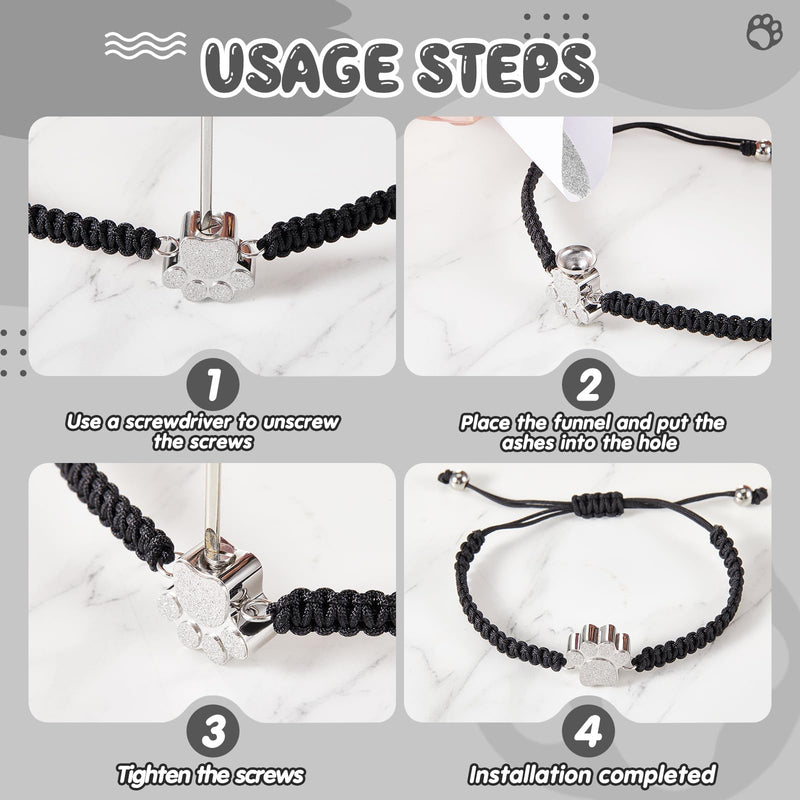 4 Pieces Cremation Bracelet for Pets Ashes Urn Bracelet for Ashes Women Men Adjustable Dog Paw Cremation Jewelry Stainless Steel Keepsake Memorial Rope Bracelets - PawsPlanet Australia