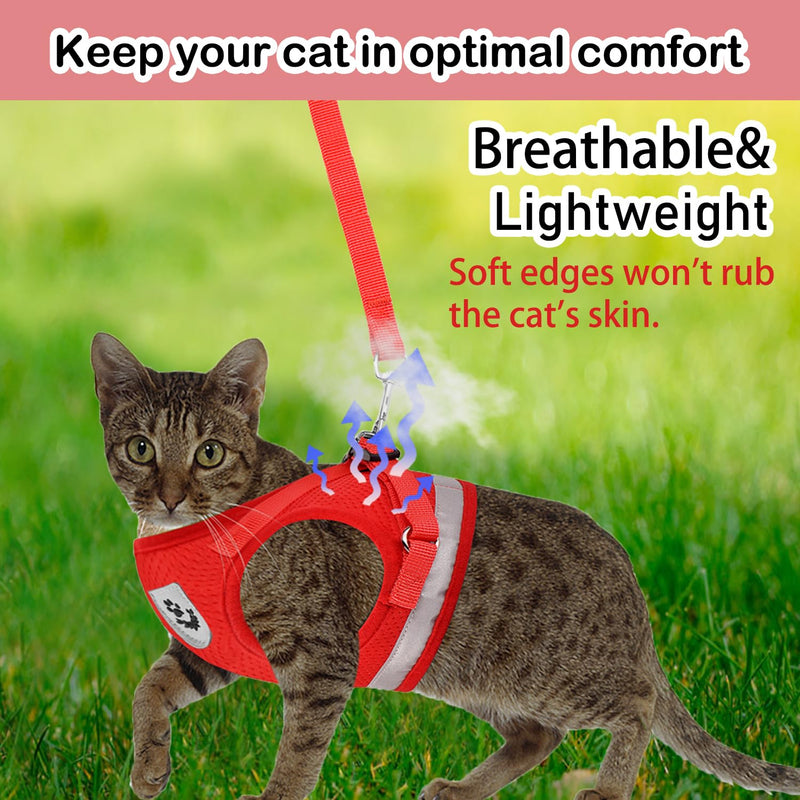 Cat Harnesses and Puppy Harness with Leashes Set, Escape Proof Cat Harness, Adjustable Reflective Soft Mesh Vest Fit Puppy Kitten Rabbit Ferrets's Outdoor Harness M (Chest: 12" - 14") Red - PawsPlanet Australia