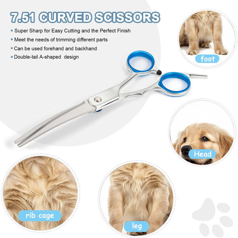 Dog Grooming Scissors Set with Safety Round Tips Stainless Steel Pet Grooming Kit Used for Dogs Cats Pets with Cutting Scissors, Thinning Shear (Blue, 2in1) Blue 3in1 - PawsPlanet Australia