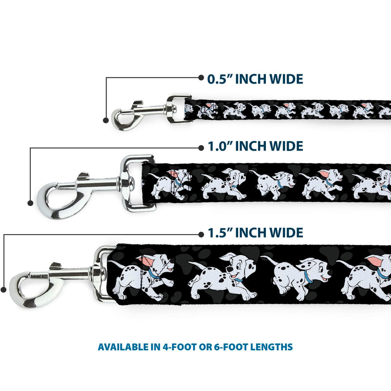 Buckle-Down Pet Leash - Dalmatians Running/Paws Black/Gray/White/Black - 6 Feet Long - 1.5" Wide