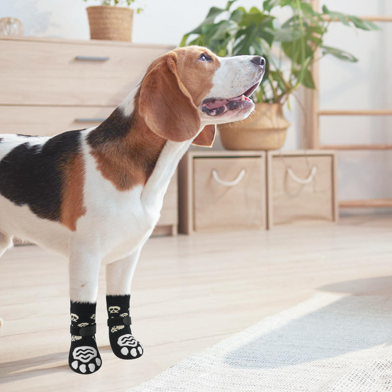 PUPTECK Anti Slip Dog Socks 2 Pairs with Double Grippers for Hardwood Floors, Shoes for Hot/Cold Pavement, Boots & Paws Protectors to Prevent Licking, Traction Booties for Senior Smll Large Dogs X-Large(2 Pair) Black(Skull) - PawsPlanet Australia