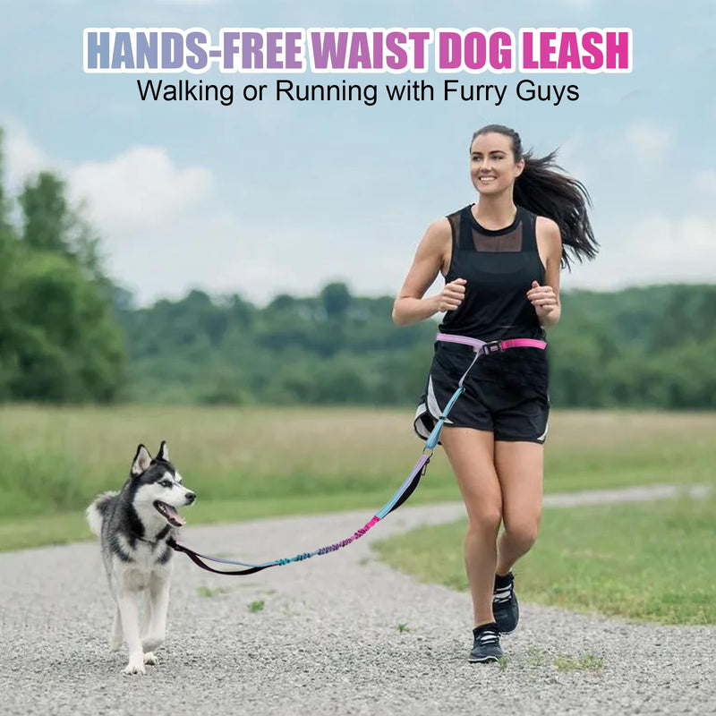 Heavy Duty Hands Free Dog Leash, 5-7 FT Reflective Adjustable Waist Dog Leash Belt with Padded Handles, Shock Absorbing Bungee and Car Seat Belt for Large Medium Dogs (Gradient Pink, XL) XL - 3 Handles, 5.4-7.0 FT Length Gradient Pink