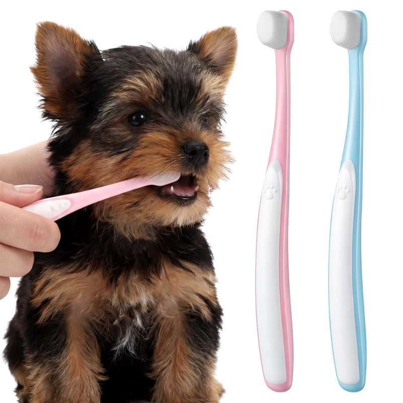 2 Pcs Puppy Toothbrush, Ultra Soft Mini Head Toothbrush for Small Dogs & Soft Dog Toothbrushes, Deep Dental Cleaning for Puppies, Kittens & Tiny Pets (Light Blue + Pink) Light Blue + Pink