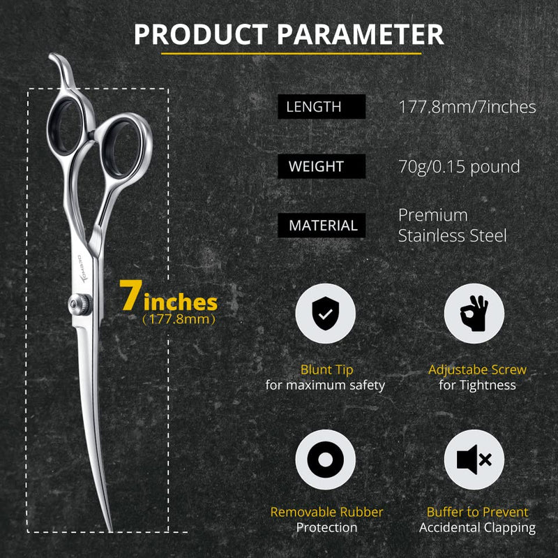 TOMBRO 7.0" Curved Dog Grooming Scissors Professional Curved Scissors for Pets 6CR Stainless Steel Pet Grooming Scissors with Safe Round Tips,Pets Grooming Shears with Offset Handle (Down-curved) Down-curved - PawsPlanet Australia