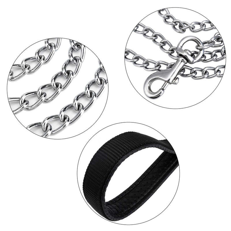 6ft Metal Chain Heavy Duty Dog Leash, Chew Proof Chain Dog Leash with Padded Handle for Large & Medium Size Dogs 6 ft length / 3.0 mm width Black Handle