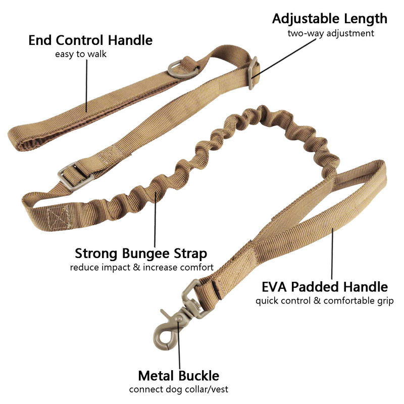 JiePai Tactical Dog Training Bungee Leash Military Dog Leash Quick Release Elastic Leads Rope with 2 Control Handle, 6ft for Medium Large Dogs, Black 6 Feet Black-Adjustable - PawsPlanet Australia