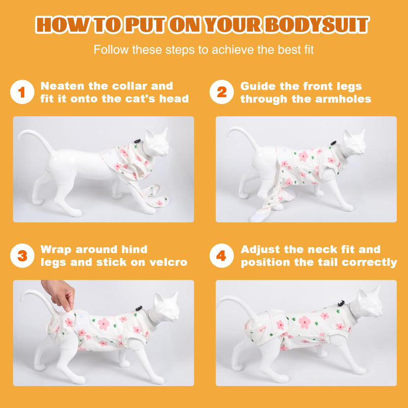 Cat Surgery Recovery Suit, Anti Licking Postoperative Onesie with Roll-Up Design, Soft Breathable Bodysuit Shirt for Female Spay Male Neuter Abdominal Wound Kitten E-Collar Cone Alternative Flower L