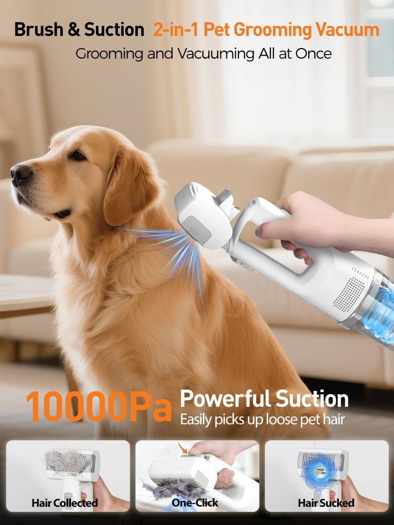 Dog Vacuum For Shedding Grooming, Pet Grooming Vacuum For Dogs Cat, Vacuum Pet Hair Remover Tool with Slicker Deshedding Dog Brush for Shedding Dematting Comb Kit - PawsPlanet Australia