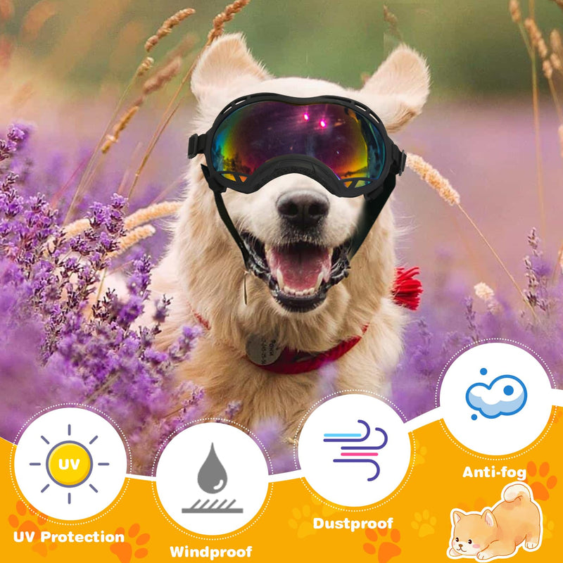 Dog Goggles for Large Dogs, UV Protection Dog Sunglasses, Adjustable Strap, Windproof?Dustproof?Anti-Fog Eye Protection Sunglasses for Large and Medium Dogs (Black Frame) Black Frame - PawsPlanet Australia