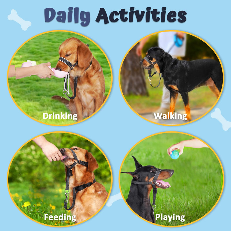 BARKLESS Dog Head Collar, Soft No Pull Head Halter, Reflective Muzzle Leash with Safety Link, Adjustable Headcollar, Padded Nose Leash for Large Medium Dogs Training Walking (Black, L) Black L (Snout 10"-12") - PawsPlanet Australia