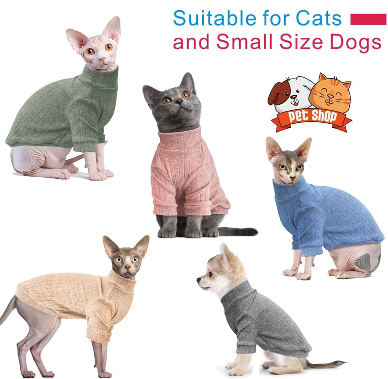 Idepet Sphynx Hairless Cats Sweater Shirt Kitten Soft Puppy Clothes Pullover Cute Cat Pajamas Jumpsuit Cotton Apparel Pet Winter Turtleneck for Cats and Teacup Chihuahua Small Dogs(Blue,L) Large Blue