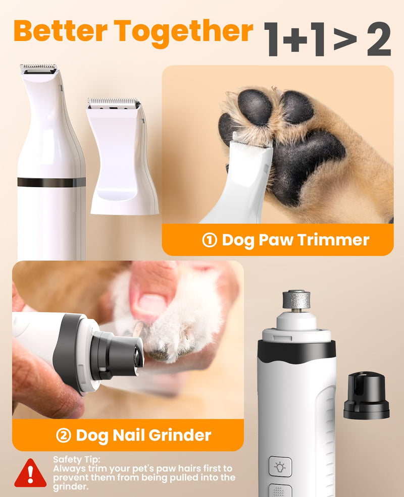 oneisall Dog Nail Grinder and Paw Trimmer Kit 3 in 1 Quiet Rechargeable Electric Pet Nail Grinder with 2 LED Lights and Cordless Dog Grooming Safe Clippers - PawsPlanet Australia