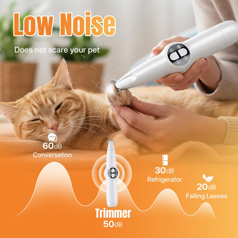 Mcbazel 2-in-1 Pet Paws Trimmer with LED Light, Rechargeable Dog/Cat Hair Shaver Grooming Clipper, Electric Cat/Dog Nail Grinder, Pet Razor for or Eyes, Ears,Face Small Areas