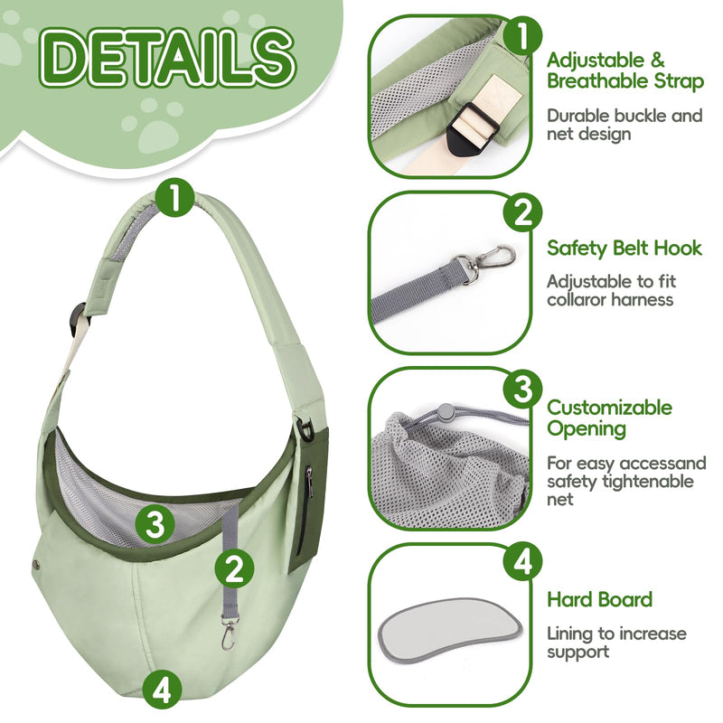 Dog Carrier Sling, Hands Free Pet Sling Carriers for Small Dogs and Cats, Thick Padded Shoulder Strap Adjustable Dog Carriers with Storage Pocket, Water-Resistant Puppy Carrier Purse, Green - PawsPlanet Australia