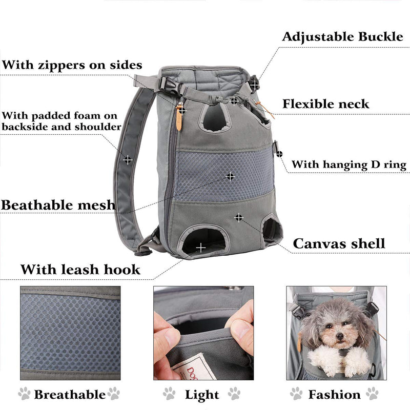 Lifeunion Legs Out Dog Carrier Backpack Hands-Free Adjustable Pet Travel Carrier for Small Medium Dogs Cats Motorcycle Hiking Walking (Grey) Grey - PawsPlanet Australia