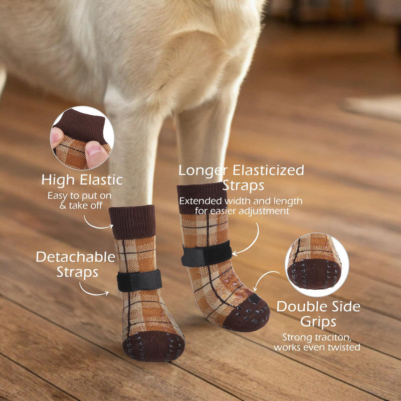 EXPAWLORER Dog Socks to Prevent Licking Paws, 4 Pcs Double Sided Anti Slip Dog Socks with Grippers, Dog Shoes Grips for Hardwood Floors, Dog Booties for Small Medium Large Senior Dogs, Khaki XL X-Large - PawsPlanet Australia