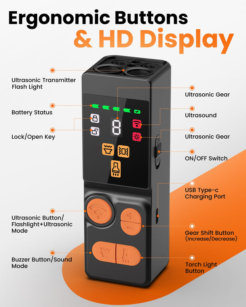 [Digital LED Display] ultrasonic Dog bark Deterrent with 4 Transmitters, 10 Gears Dog Training Device for Large/Medium/Small Dogs, Rechargeable Anti Barking Device & Dog Repellent with Flashlight Black - PawsPlanet Australia