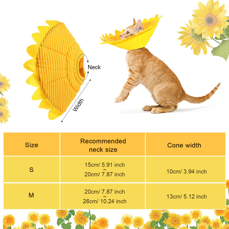 Sunflower Cat Recovery Collar Soft Cat Cone Collar Pet Cones for Cats Cotton Pet Cone Collar Adjustable Sunflower Elizabeth Collar Postoperative Protection Soft Cone for Cats and Dogs(Small)