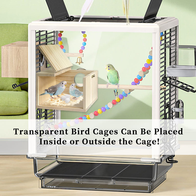 Transparent Parakeet Nesting Box,Wooden Parrot Nest Breeding Box with Perch Natural Bird House for Cage Suitable for Lovebirds Cockatiels Canaries Horizontal Box Small - PawsPlanet Australia