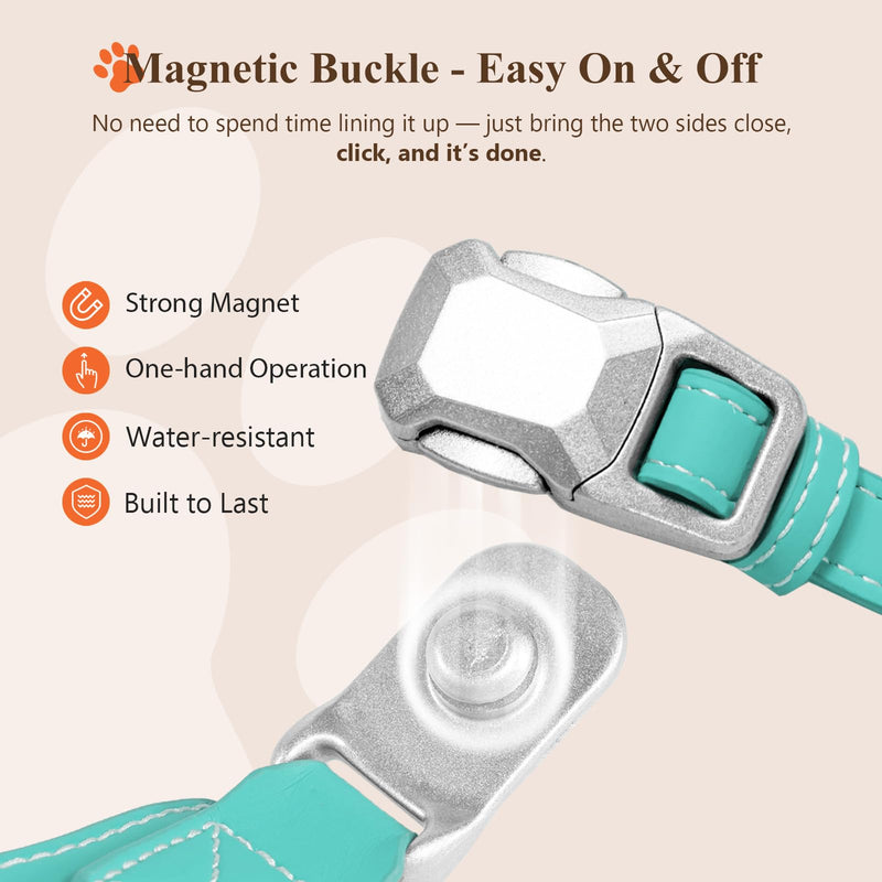 Magnetic Dog Harness and Leash Set with Quick Release Buckle, Easy On & Off Faux Leather Puppy Harness with Leash, Dog Vest Harness with Handle for Medium, Large Sized Dog Mint Blue - PawsPlanet Australia