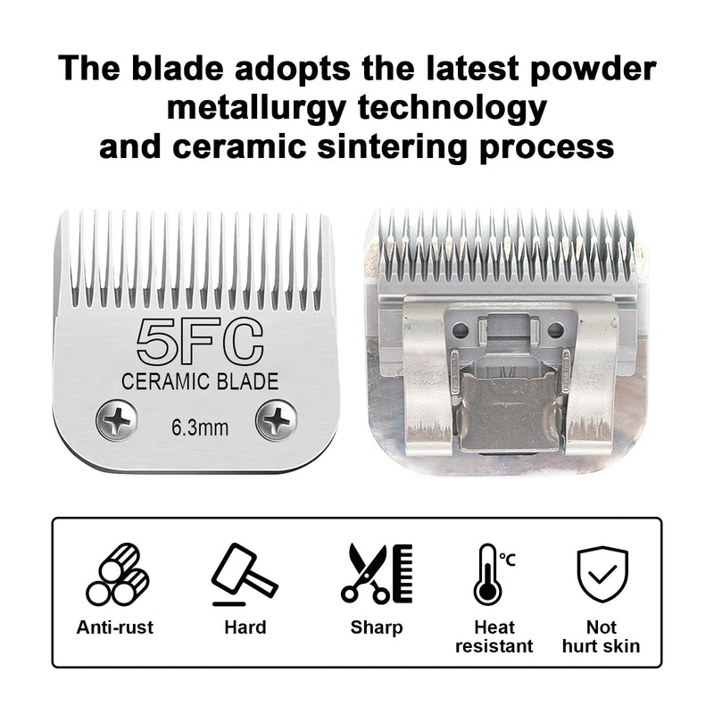 Detachable Pet Dog Clipper Blades, Compatible with Size-5FC(6.3mm), Most Oster A5, KM Series Clippers,Made of Ceramic Blade & Stainless Steel Blade 2Pack 5FC - PawsPlanet Australia