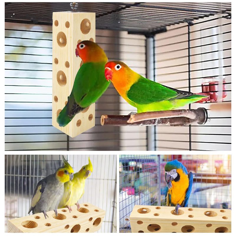 Bird Wooden Block Chewing Toy Parrot Beak Grinding Toys Wood Birds Cage Foraging Training Toys with Bird Perch for Parakeets Cockatiels Lovebird Budgie