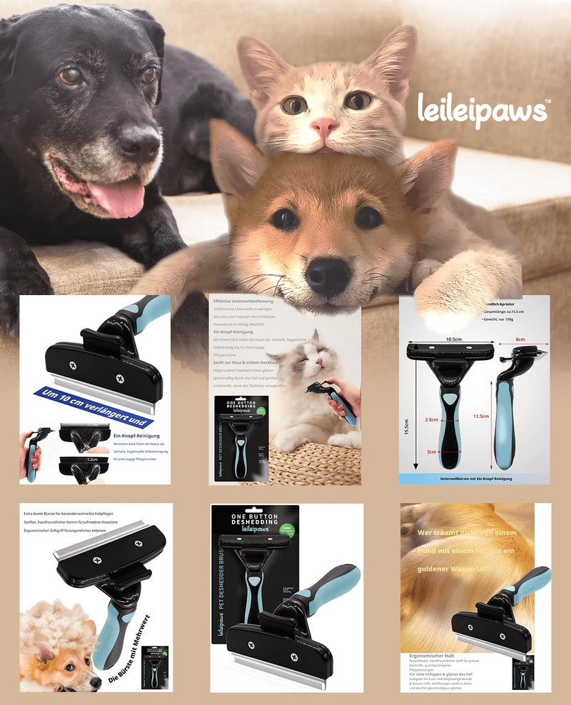 Dog & Cat Brush - Undercoat Brush & Deshedding Tool for Short & Long Hair - Self-Cleaning Grooming Brush Against Loose Hair & Undercoat - Ergonomic Non-Slip Handle