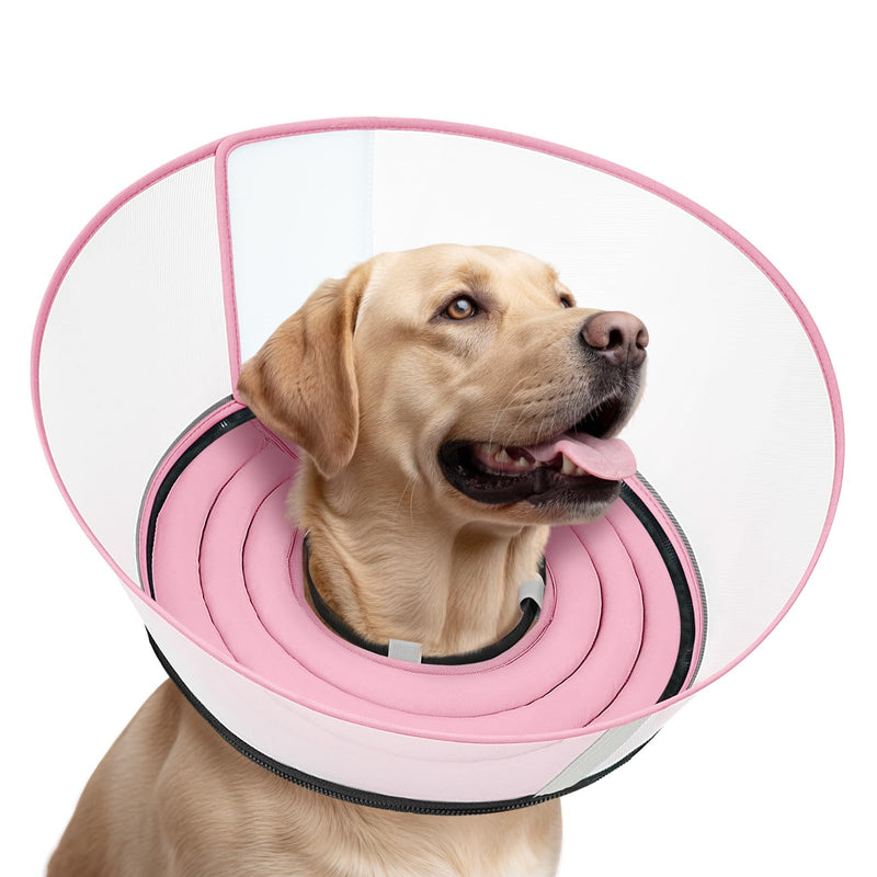 Raised Dog Cone Collar Alternative After Surgery, Soft Dog Cone for Small Medium Large Breeds to Stop Licking, Pet Neck Donut Collar After Surgery Pink XL