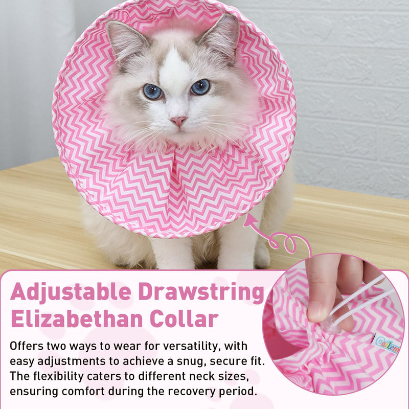 Soft Cat Recovery Cone - Adjustable Drawstring, Elizabethan Collar, Neck Protector for Cats After Surgery, Lightweight Collar to Prevent Licking Wounds (Yellow, One Size) yellow one size