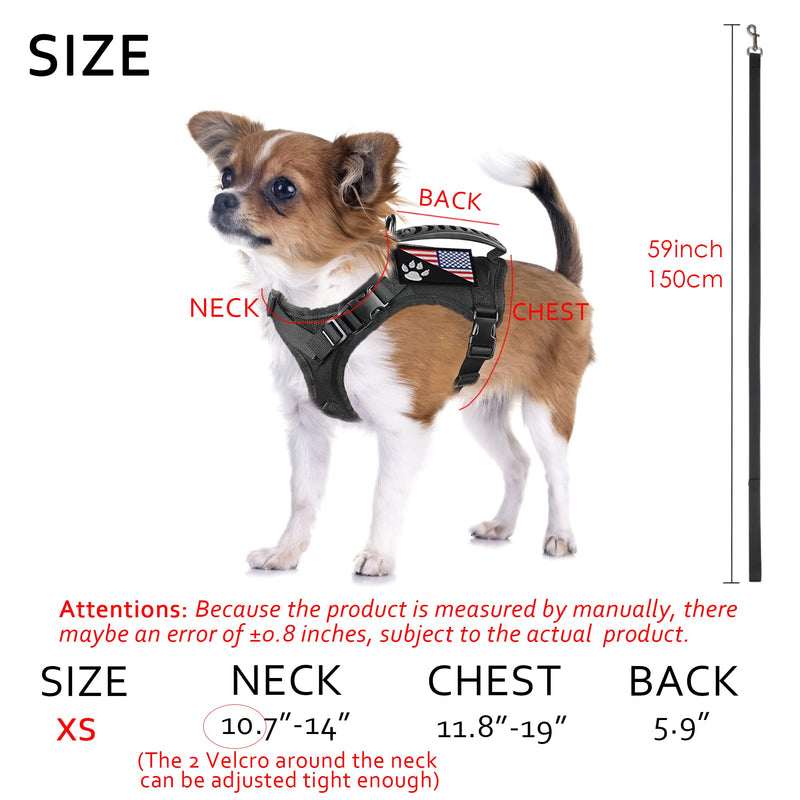 Tactical Dog Harness with Leash Tactical Puppy Vest with Rubber Handle K9 Military Adjustable Pet Harness for Outdoor Training XS Dog Harness (Black Harness with Leash) Black harness with leash