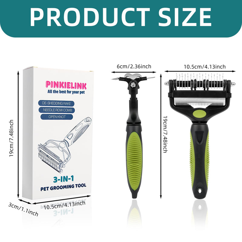 3-IN-1 Pet Grooming Tool - Undercoat Rake, Dematting Comb & Deshedding Brush for Cats & Dogs - Removes Mats, Tangles & Loose Fur, Reduces Shedding & Prevents Hair Mess (Green) Green - PawsPlanet Australia