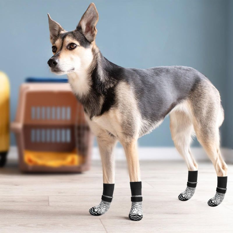 PUPTECK Anti Slip Dog Socks, Shoes with Grippers to Prevent Licking Hardwood Floors Traction, Rubber Boots & Paw Protectors for Small Medium Large Dogs Cold/Hot Pavement, Senior Dogs Booties Grey Medium (2 Pair) Grey&Black - PawsPlanet Australia
