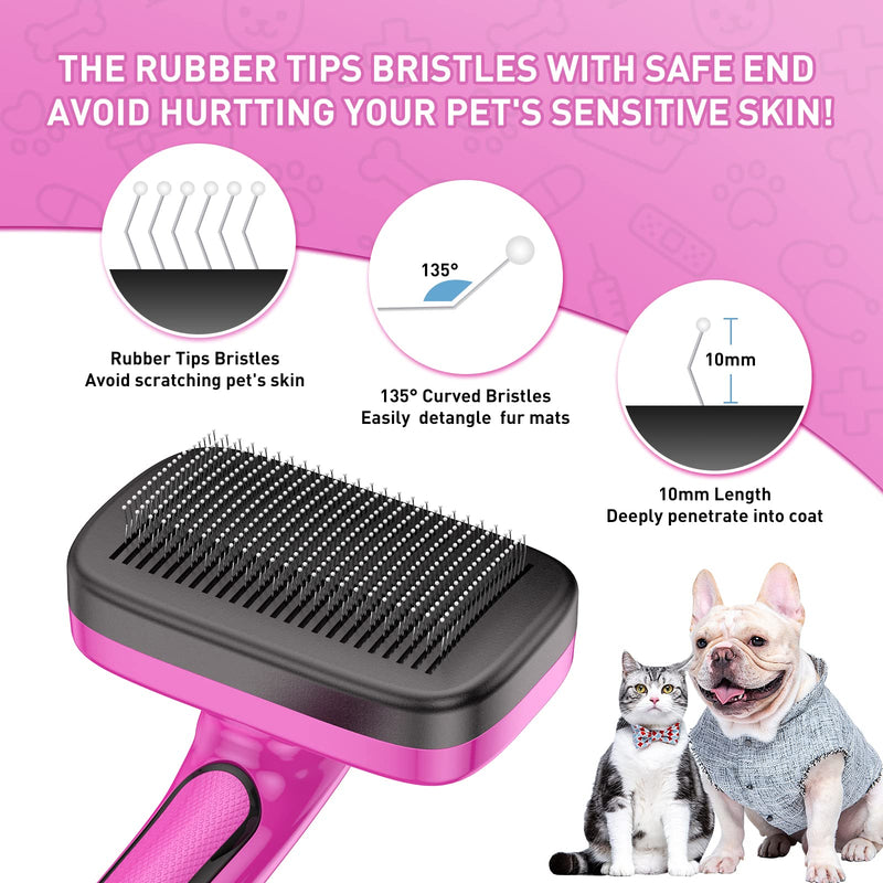 Dog Brush for Shedding, Self-Cleaning Slicker Brush, Perfect for Short & Long Haired Pets, Removes Mats, Tangles, Loose Fur, Gentle on Skin, Ideal for Small, Medium, Large Dogs. Pink - PawsPlanet Australia