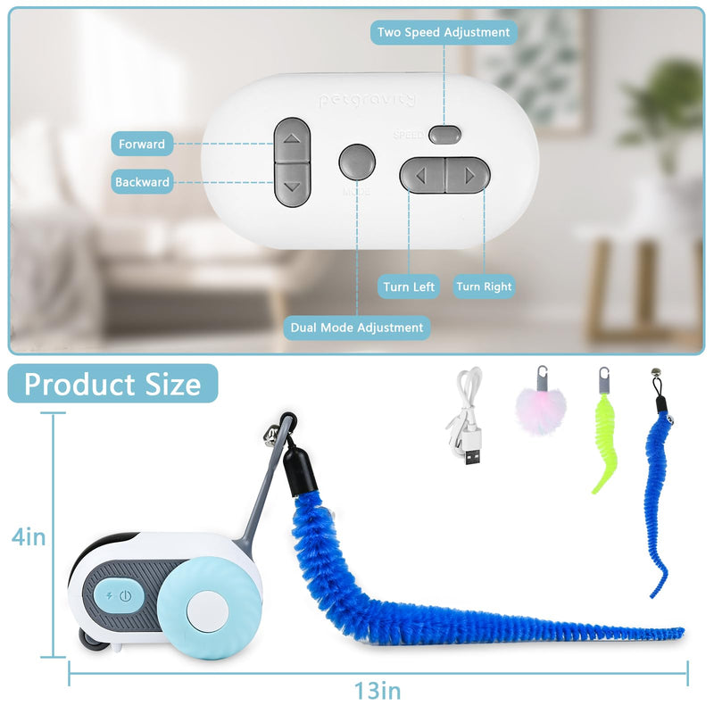 Remote Control Smart Electric Cat Toy Car, Interactive Cat Toys for Indoor Cats, Teazys Cat Toy Turbo Tail 2.0, Automatic Moving Mouse Cat Chase Toys for Bored Indoor Adult Cats Kittens White - PawsPlanet Australia