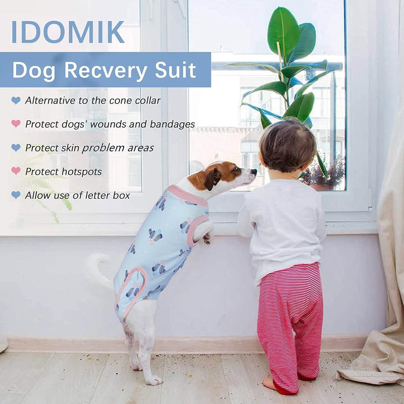 IDOMIK Dog Recovery Suit After Surgery,Breathable Dog Surgery Recovery Suit for Female Male Dogs Cats,Dog Surgical Onesie for Spay Neuter Surgery,E-Collar Cone Alternative Anti-Licking Abdominal Wound M(Chest Girth:18.90"-22.83") Blue cactus - PawsPlanet Australia
