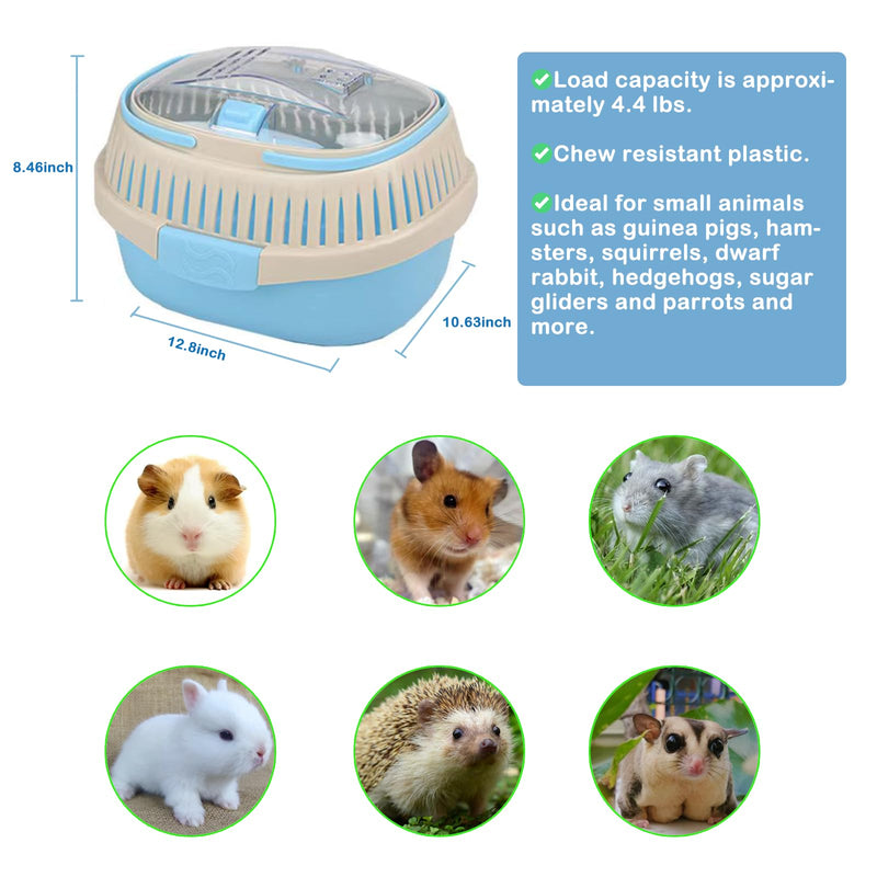 Hamster Carrier Guinea Pig Carrier 13 X 11 X 8 In Portable Hamster Travel Cage with Ventilation Holes Outdoor Small Animal Carrier for Rat Gerbils Rabbit Hedgehog Squirrel Mouse Sugar Glider Blue