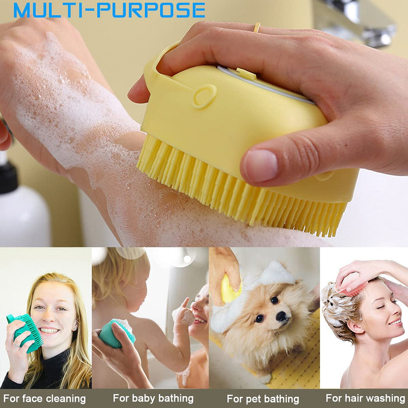OTAVILEM Body Scrubber with Soap Dispenser for Shower, 3 Pack Silicone Exfoliating Brushes, Soft Body Exfoliator, Bath Loofah for Babies, Kids, Women, Men and Pets, 3 Colors Yellow - PawsPlanet Australia