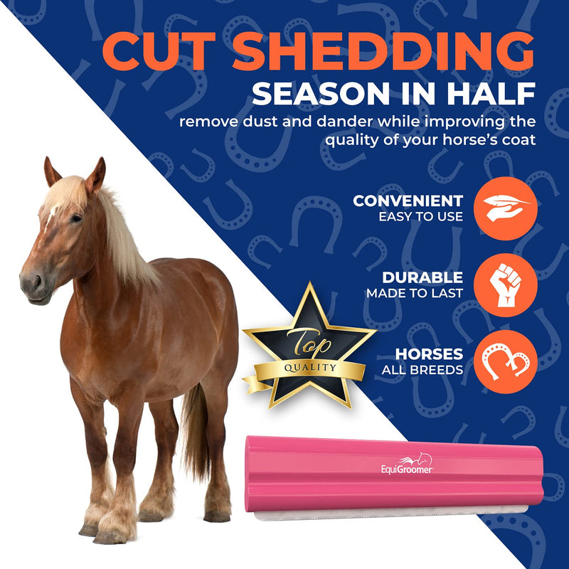 EquiGroomer Deshedding Brush, 8-Inch for Horses and Large Pets, Pink, Removes Loose Dirt, Hair, and Fur, Professional Undercoat Grooming Tool - PawsPlanet Australia