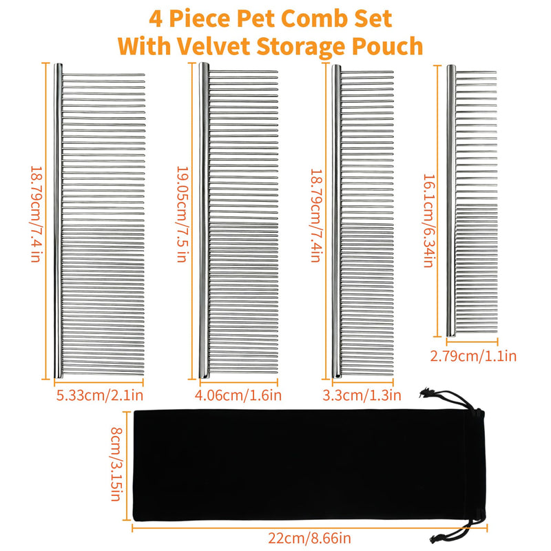 Dog Combs for Grooming Matting, 4 Pack Metal Cat Comb for Removing Tangles and Knots, Professional Dematting Tool for Pet Cats, Greyhound, Poodle, Doodle